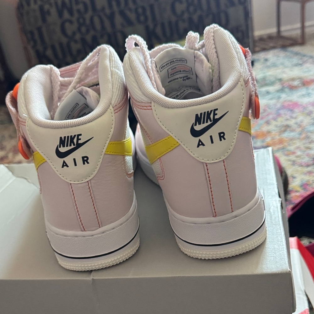 Nike Air Force 1 ‘07 Mid - White and Yellow High-Top Sneakers - Picture 2 of 7